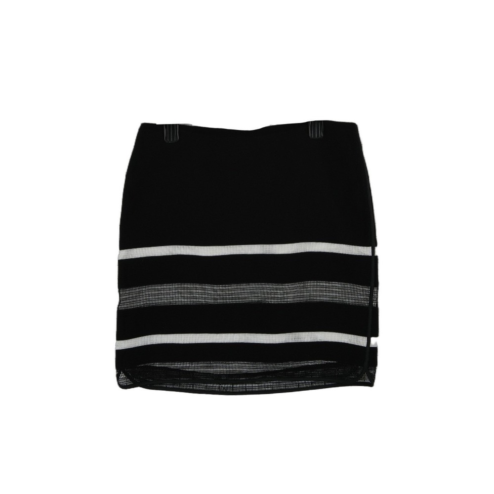 White House Black Market Mini Skirt Women's Size 10 Black Striped Mesh Panel